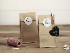 Torebki papierowe na słodycze Love - kraft, 6 szt.