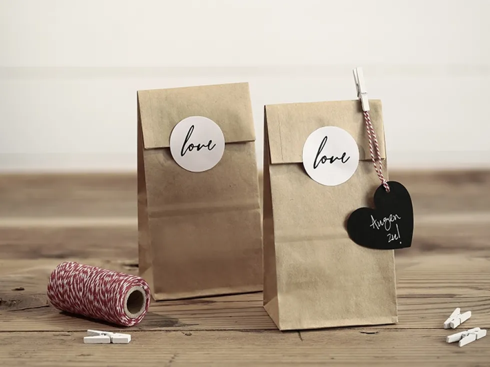 Torebki papierowe na słodycze Love - kraft, 6 szt.