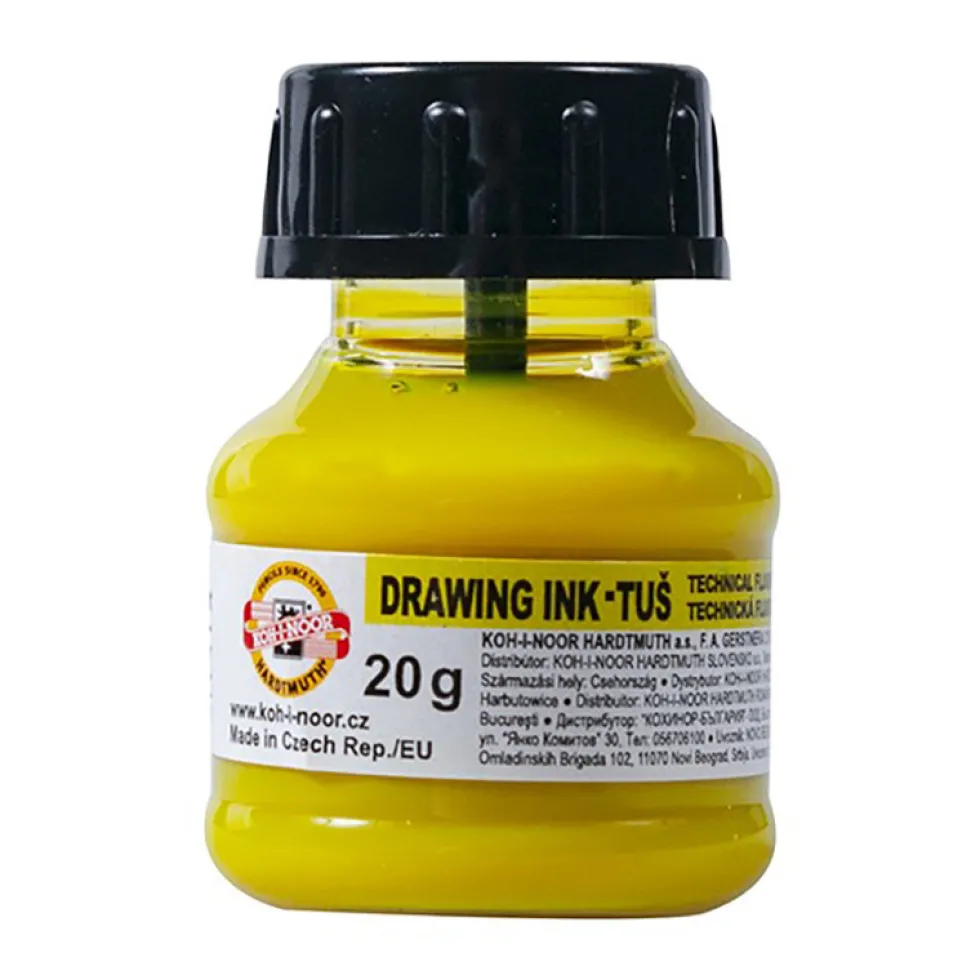 Tusz rysunkowy, kreślarski - Koh-I-Noor - żółty fluorescencyjny, 20 g