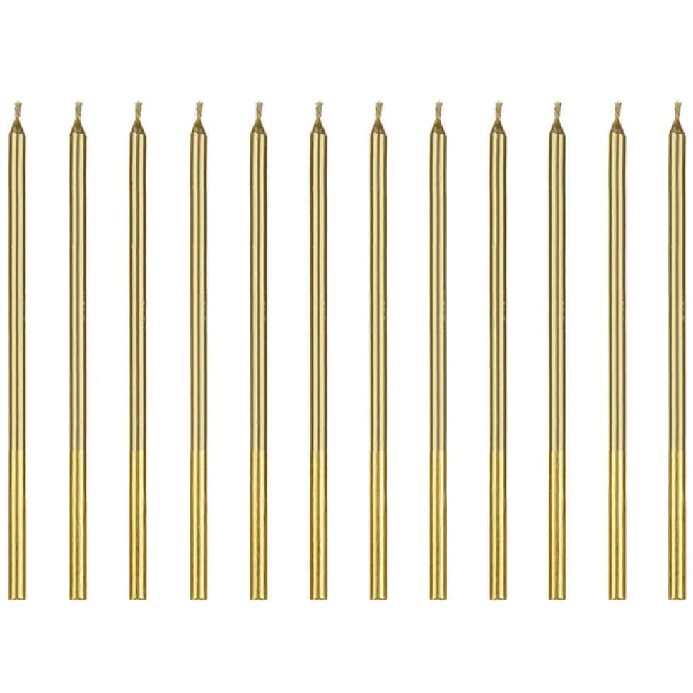 Świeczki urodzinowe gładkie - złote, 14 cm, 12 szt.