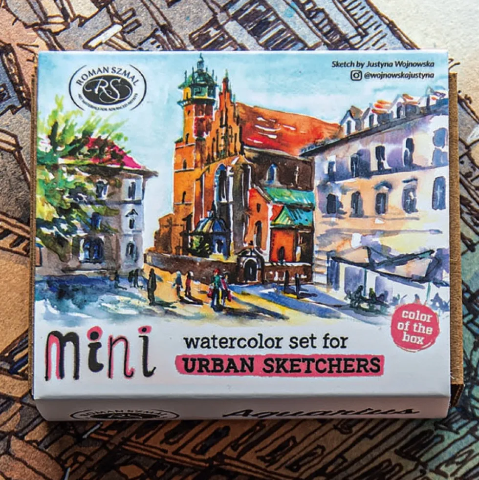 Zestaw akwareli Aquarius w półkostkach Mini Urban Sketchers - Roman Szmal - Pink, 8 kolorów