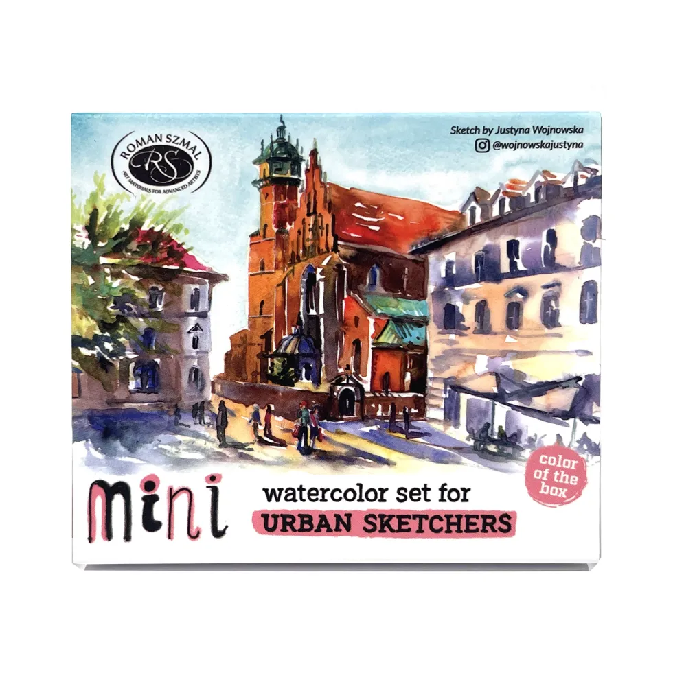 Zestaw akwareli Aquarius w półkostkach Mini Urban Sketchers - Roman Szmal - Pink, 8 kolorów