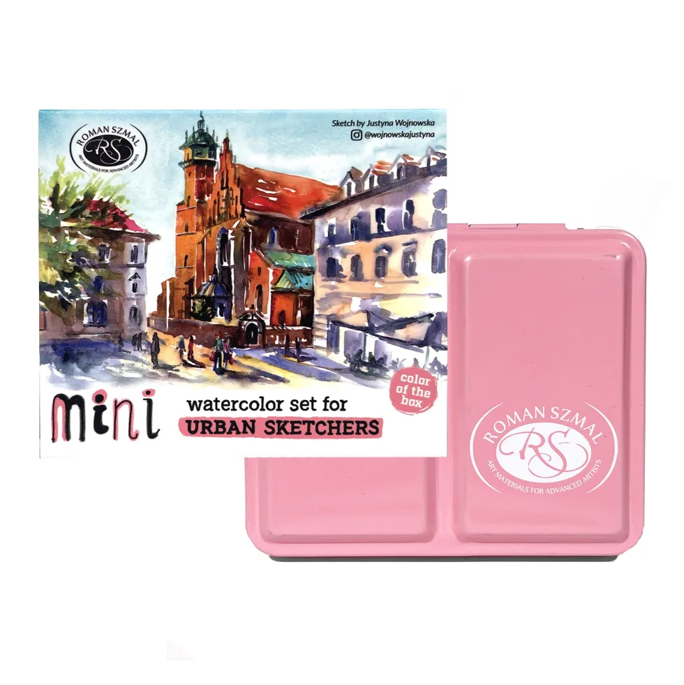 Zestaw akwareli Aquarius w półkostkach Mini Urban Sketchers - Roman Szmal - Pink, 8 kolorów