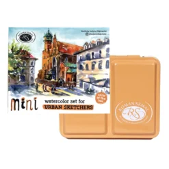 Zestaw akwareli Aquarius w półkostkach Mini Urban Sketchers - Roman Szmal - Apricot, 8 kolorów