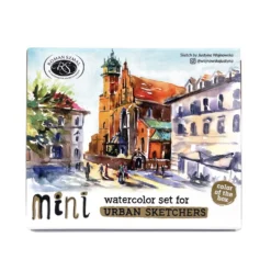 Zestaw akwareli Aquarius w półkostkach Mini Urban Sketchers - Roman Szmal - Gold, 8 kolorów