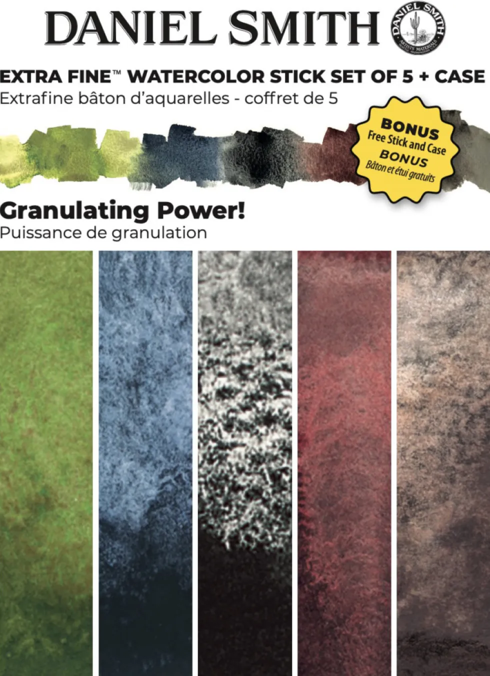 Zestaw akwareli Extra Fine Granulating Power w sztyfcie + Bonus - Daniel Smith - 5 szt.