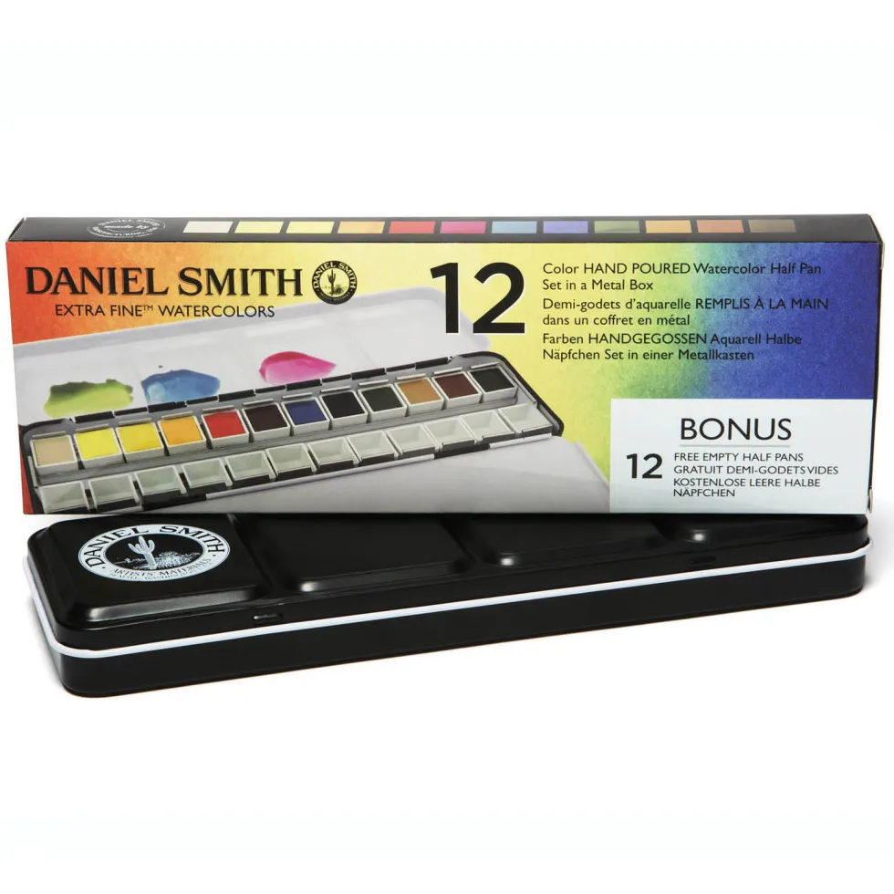 Zestaw akwareli Extra Fine w półkostkach + Bonus - Daniel Smith - 12 szt.
