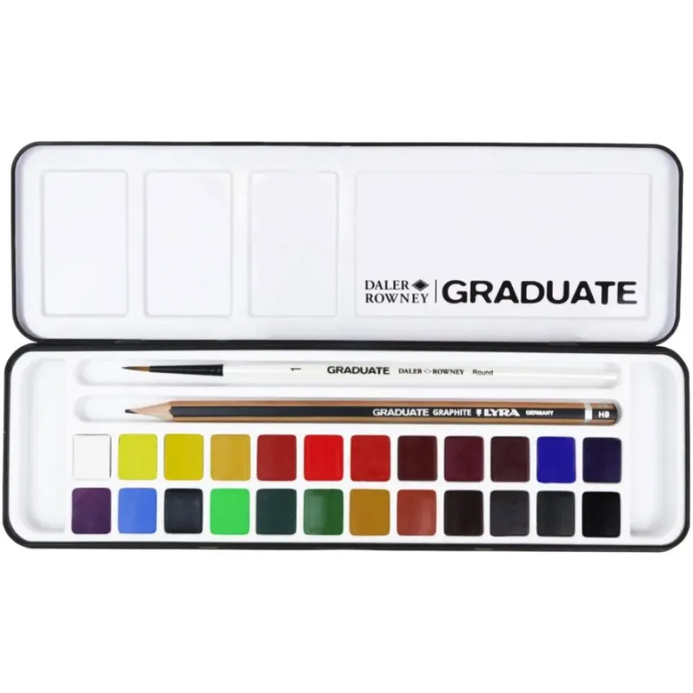 Zestaw akwareli Graduate w półkostkach - Daler Rowney - 24 szt.