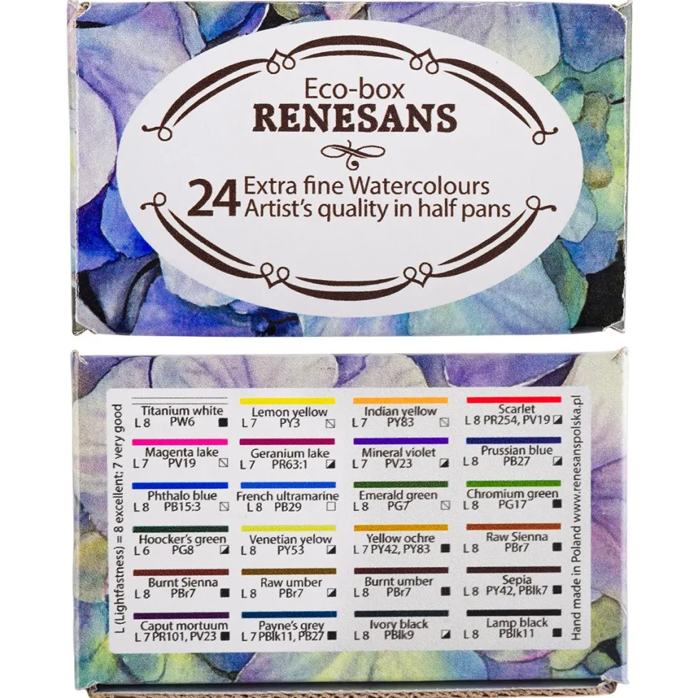 Zestaw akwareli w półkostkach Eco Box - Renesans - 24 kolory