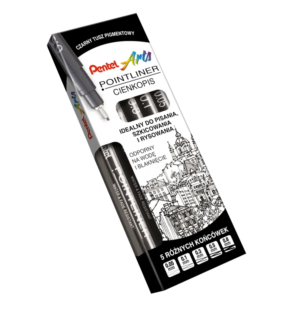 Zestaw cienkopisów kalibrowanych Pointliner - Pentel - czarne, 5 szt.