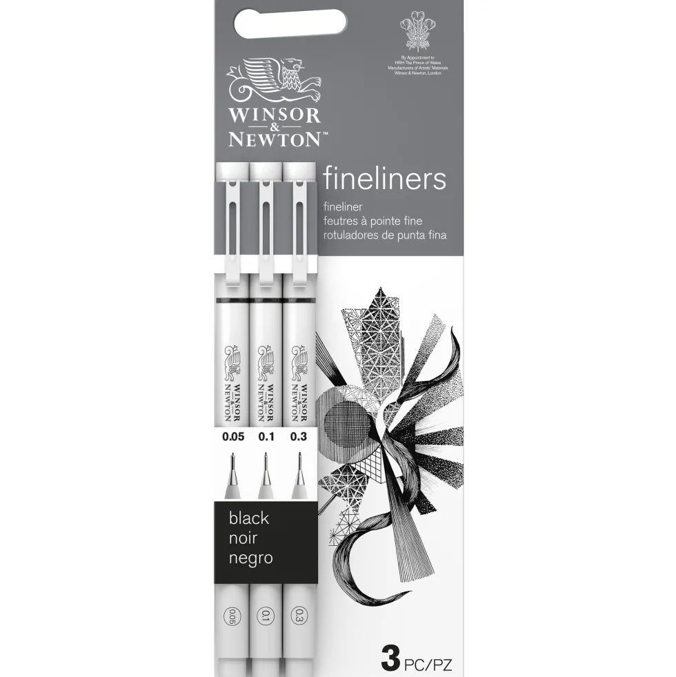 Zestaw cienkopisów kreślarskich - Winsor & Newton - Small, Black, 3 szt.