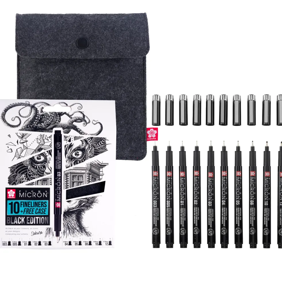 Zestaw cienkopisów Pigma Micron Black z etui - Sakura - 10 szt.