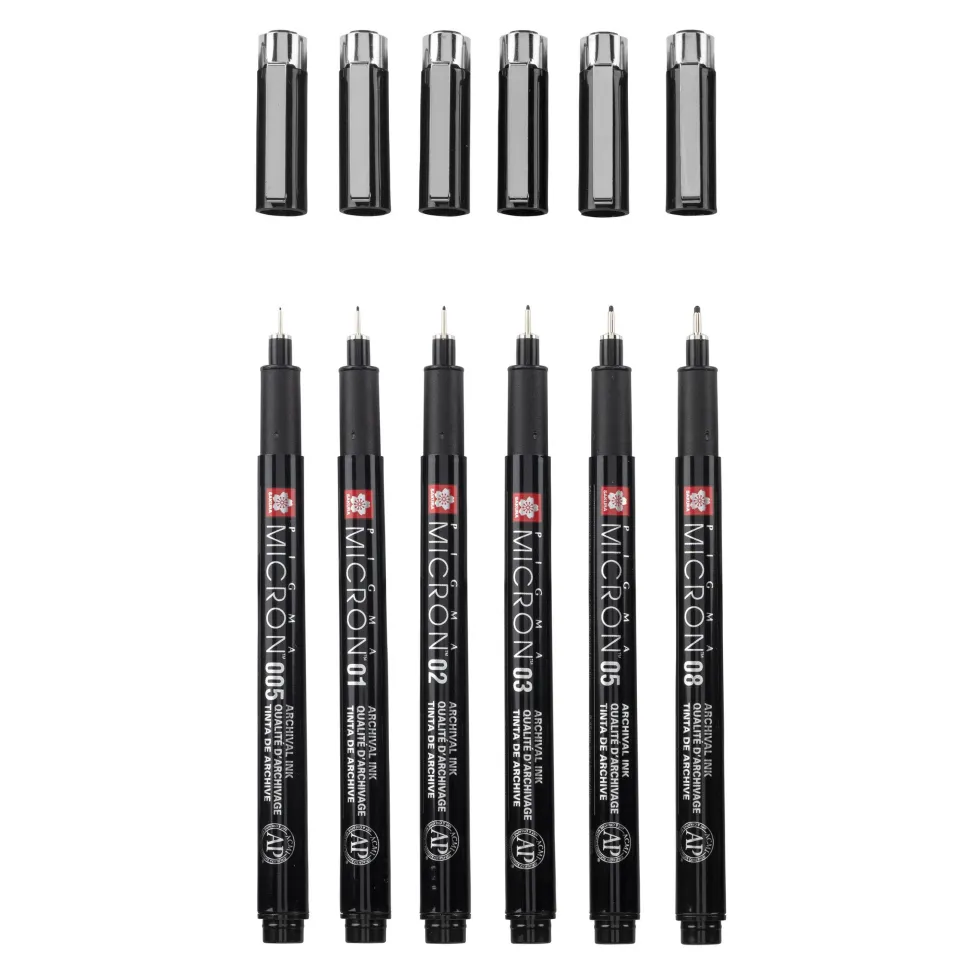 Zestaw cienkopisów Pigma Micron Black z etui - Sakura - 6 szt.