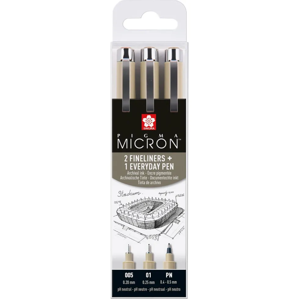 Zestaw cienkopisów Pigma Micron Urban - Sakura - czarny, 3 szt.
