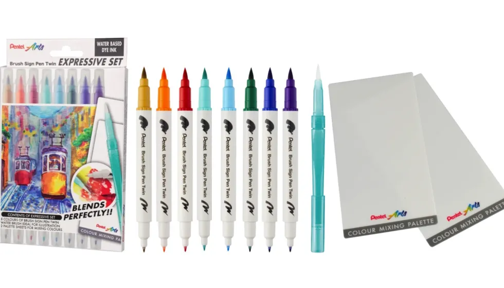 Zestaw do malowania Brush Sign Pen Twin Landscape - Pentel - 8 szt.