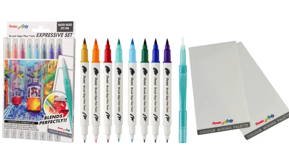 Zestaw do malowania Brush Sign Pen Twin Landscape - Pentel - 8 szt.