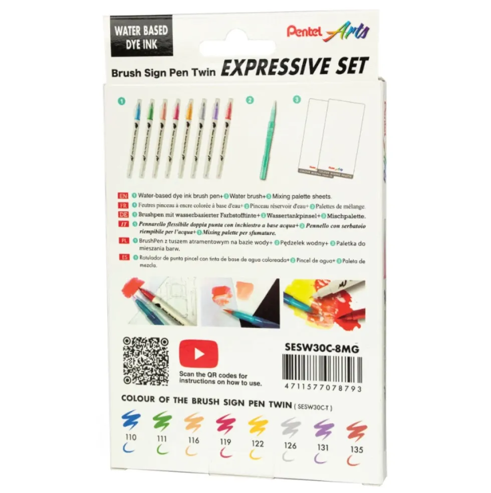 Zestaw do malowania Brush Sign Pen Twin Manga - Pentel - 8 szt.