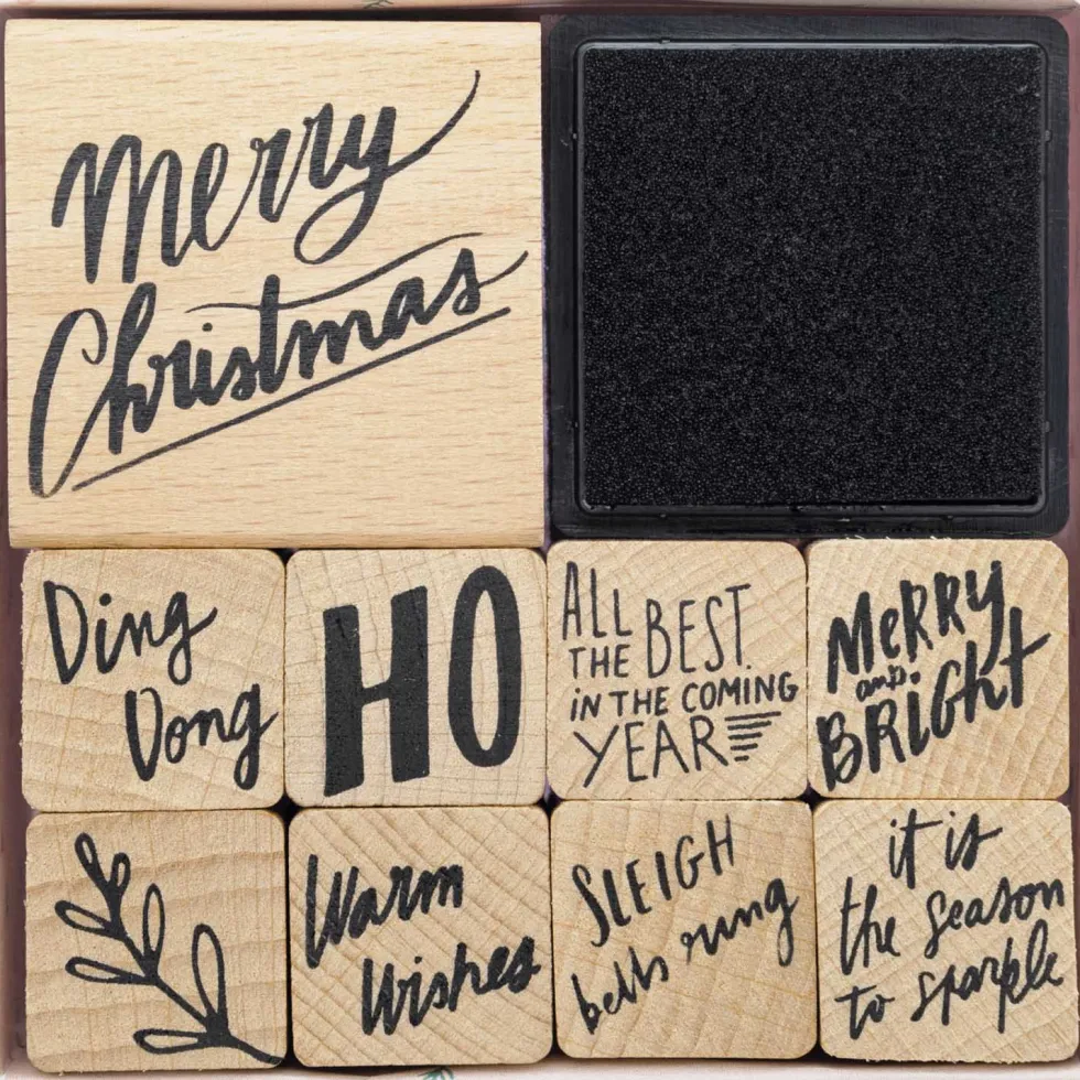 Zestaw drewnianych stempli Jolly Christmas - Paper Poetry - Lettering, 9 szt.