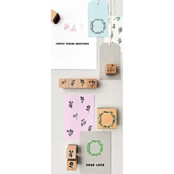 Zestaw drewnianych stempli - Paper Poetry - Flora Wreath, 9 szt.