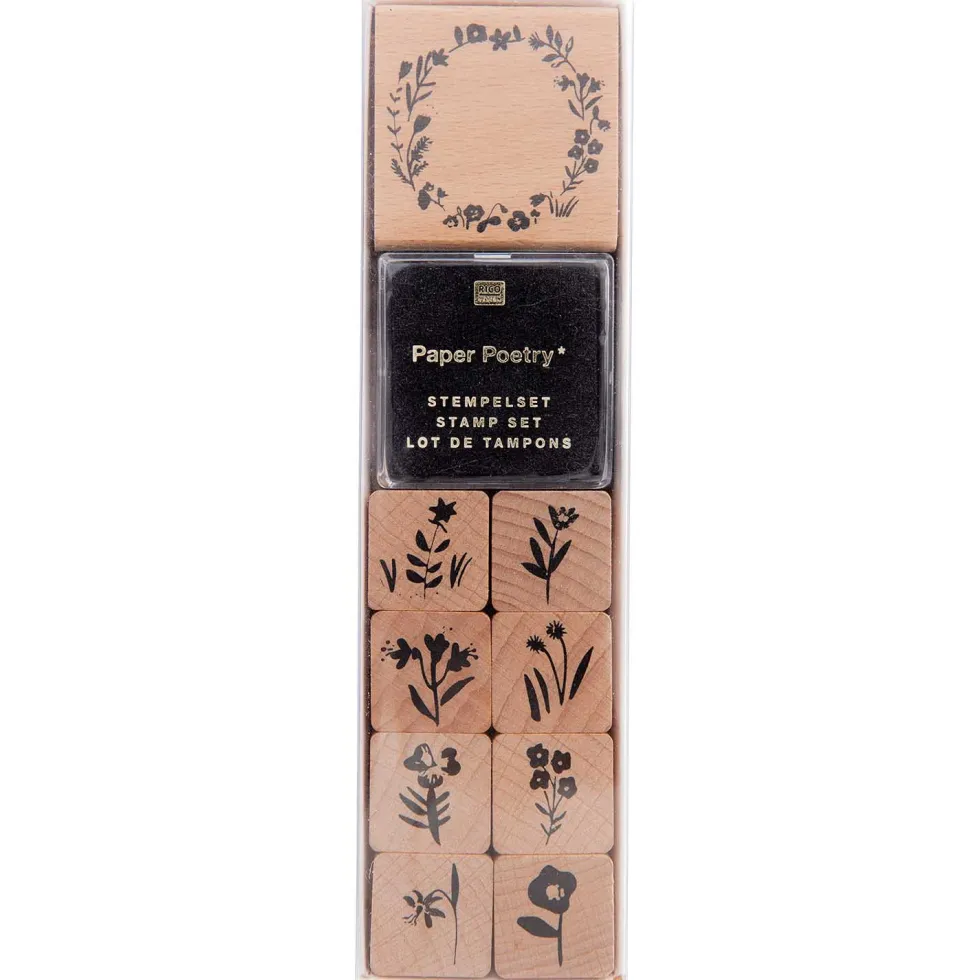 Zestaw drewnianych stempli - Paper Poetry - Flora Wreath, 9 szt.