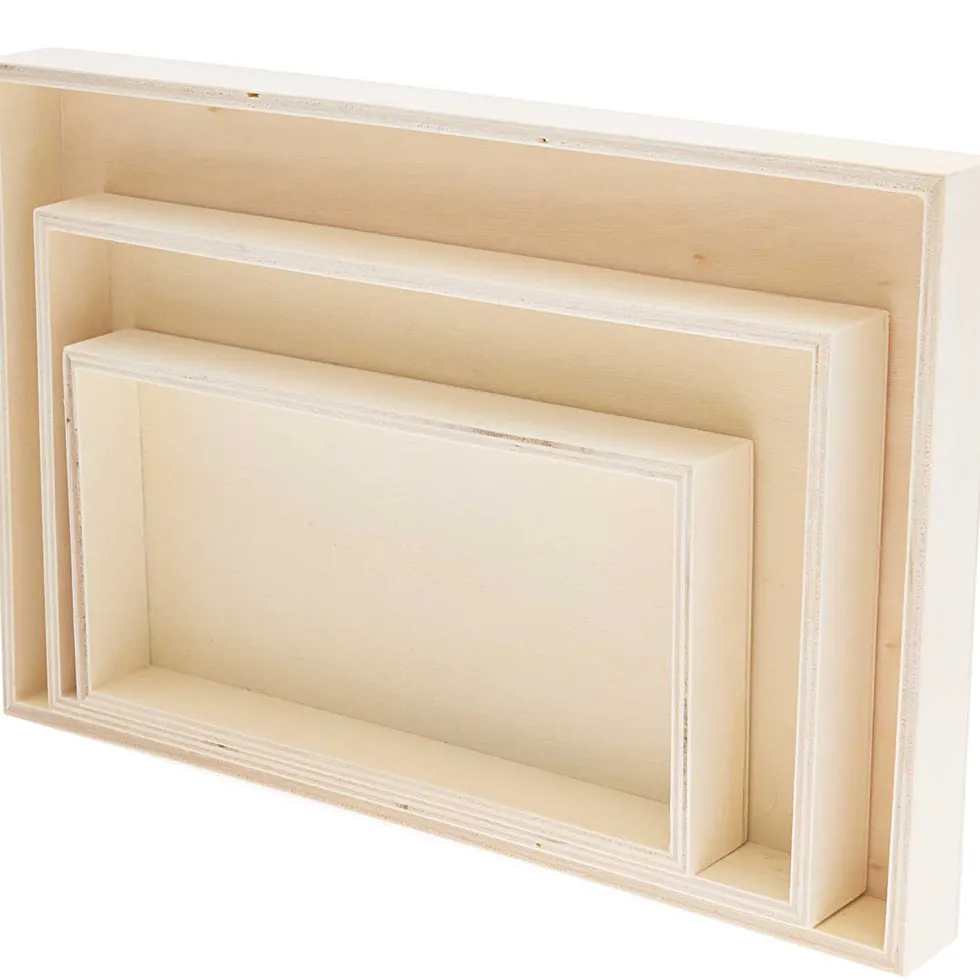 Zestaw drewnianych tacek - Rico Design - prostokątne, 3 szt.