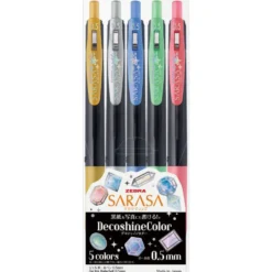Zestaw długopisów żelowych Sarasa - Zebra - Decoshine, 5 kolorów