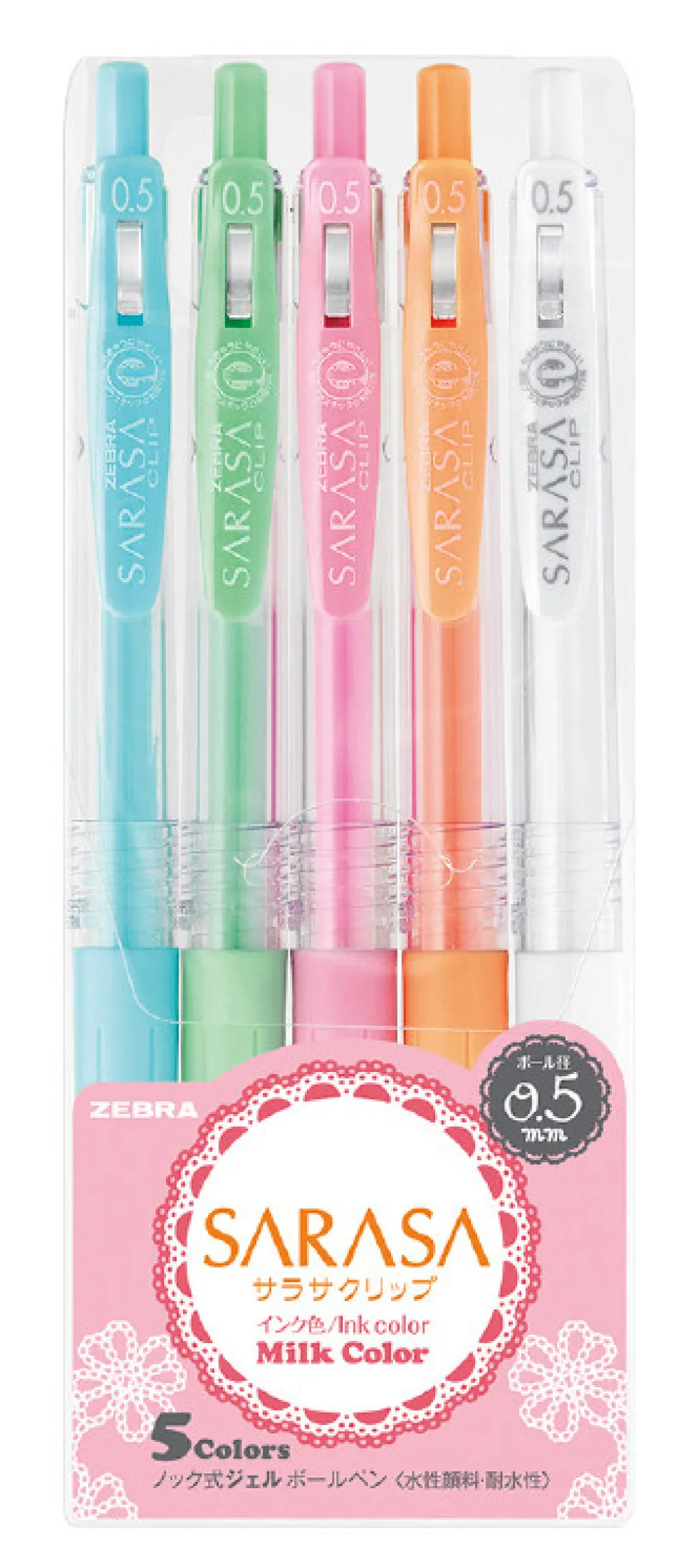 Zestaw długopisów żelowych Sarasa - Zebra - Milk Color, 5 kolorów