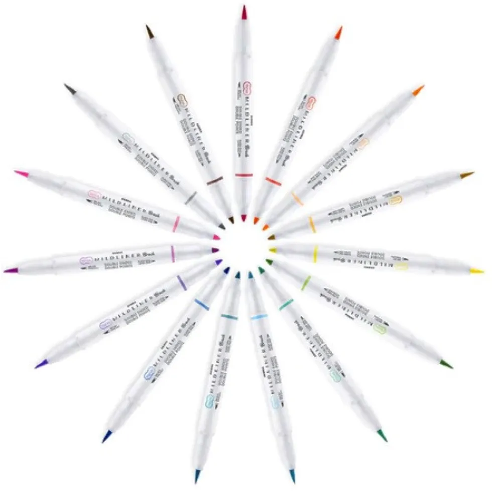 Zestaw dwustronnych zakreślaczy Mildliner Brush - Zebra - 15 kolorów