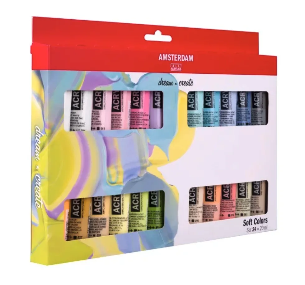 Zestaw farb akrylowych - Amsterdam - Soft Colors, 24 kolory x 20 ml