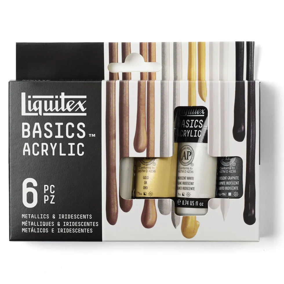 Zestaw farb akrylowych Basics Acrylic Metallics & Iridescents - Liquitex - 6 kolorów x 22 ml