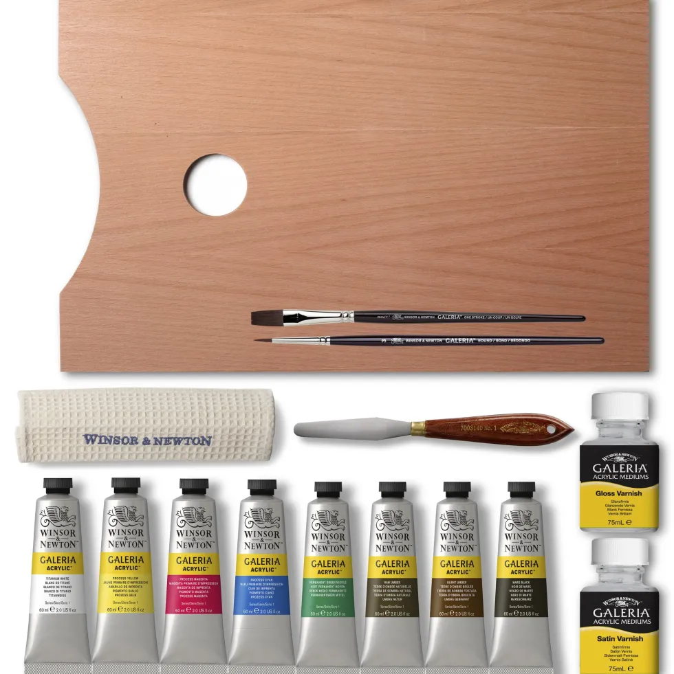 Zestaw farb akrylowych Galeria z akcesoriami - Winsor & Newton - 15 szt.