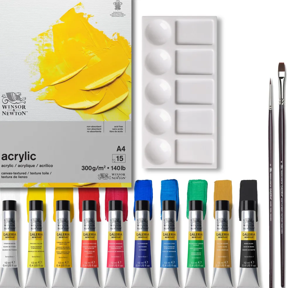Zestaw farb akrylowych Galeria z akcesoriami - Winsor & Newton - 14 szt.