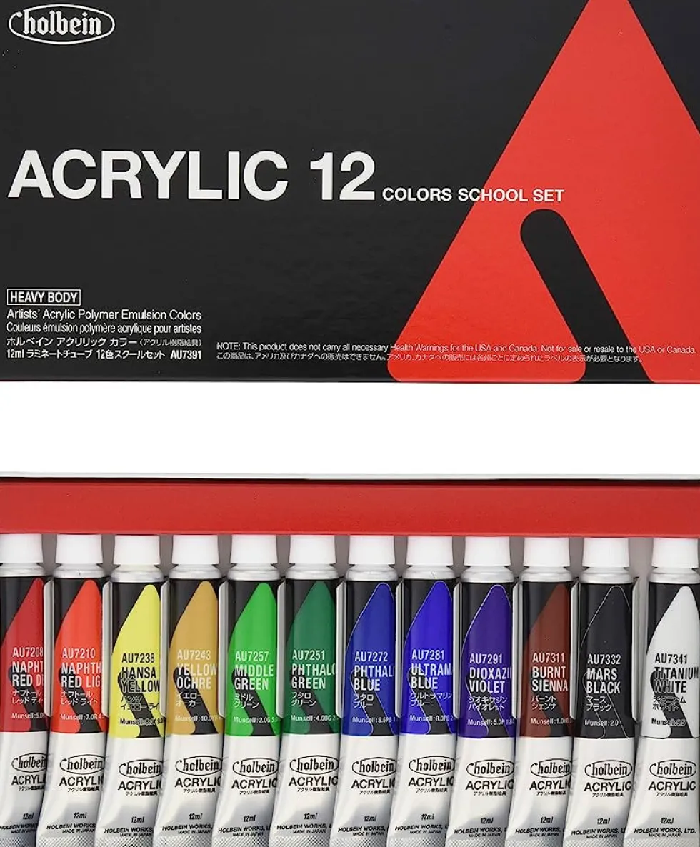 Zestaw farb akrylowych Heavy Body Acrylic, School Set - Holbein - 12 kolorów x 12 ml