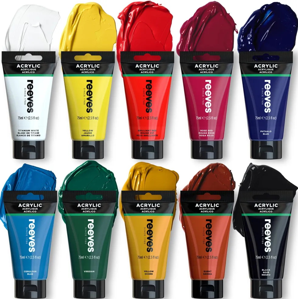 Zestaw farb akrylowych - Reeves - 10 kolorów x 75 ml
