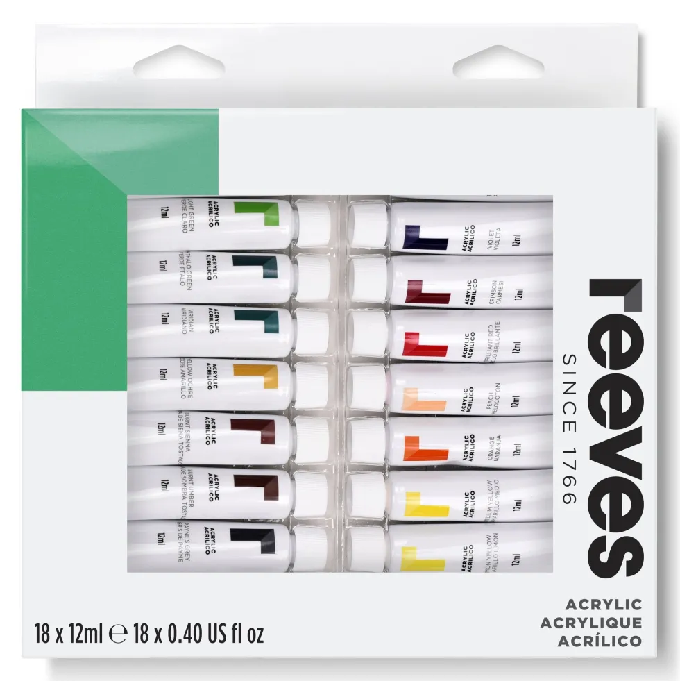 Zestaw farb akrylowych - Reeves - 18 kolorów x 12 ml