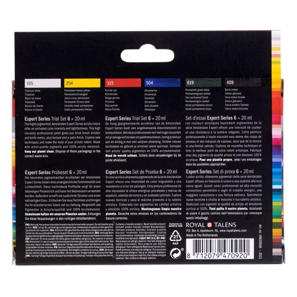 Zestaw farb akrylowych w tubkach Expert - Amsterdam - 6 kolorów x 20 ml