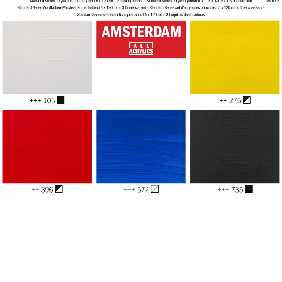 Zestaw farb akrylowych z dozownikami, Primary - Amsterdam - 5 kolorów x 120 ml