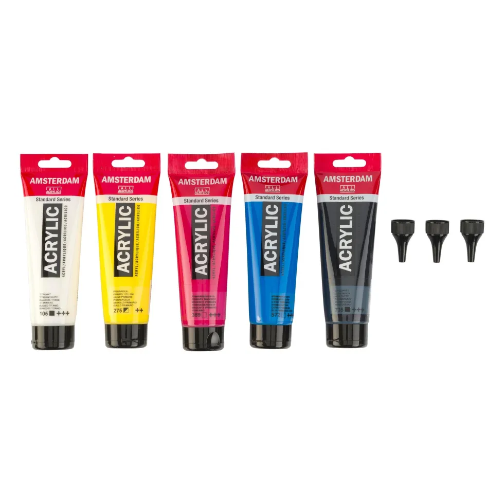 Zestaw farb akrylowych z dozownikami, Primary - Amsterdam - 5 kolorów x 120 ml