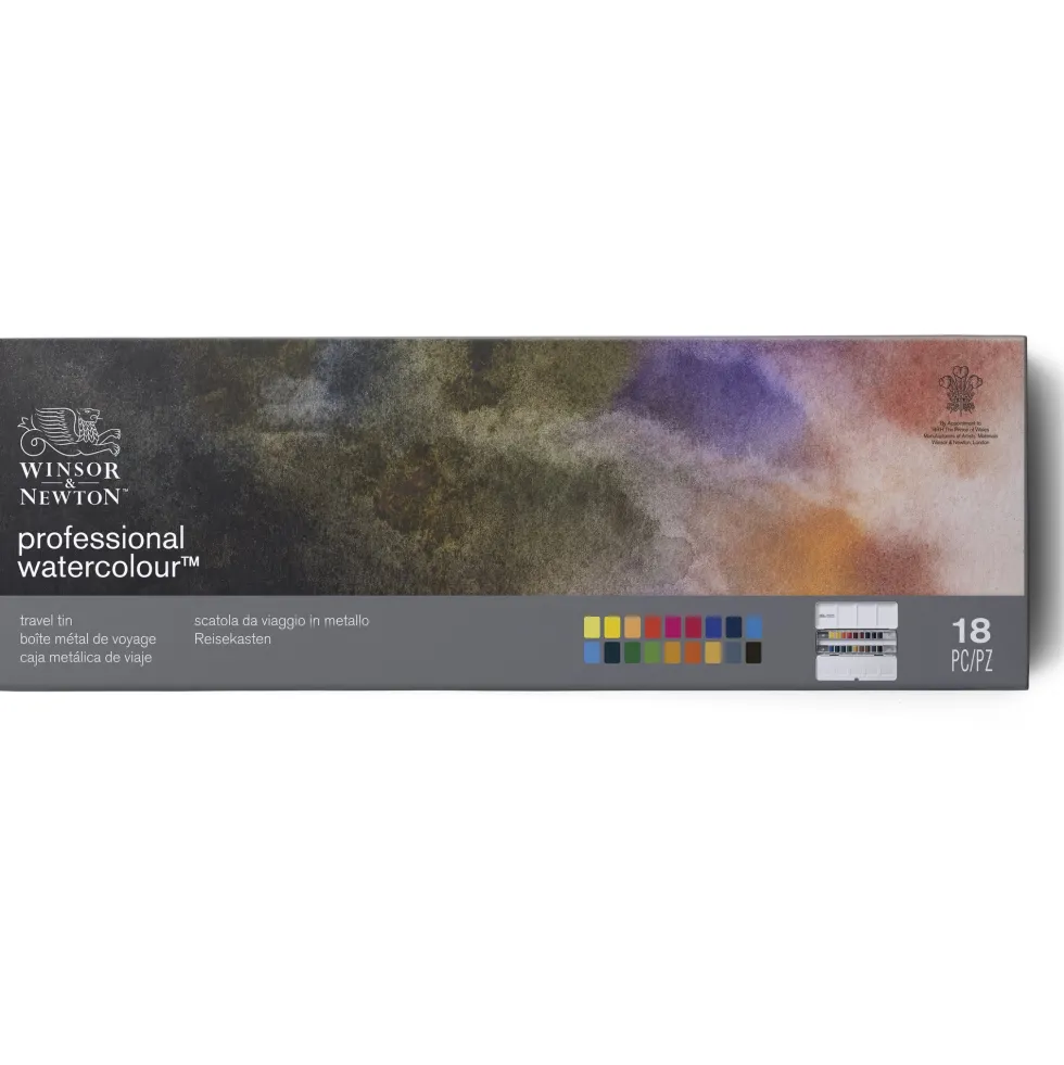 Zestaw farb akwarelowych Professional w półkostkach - Winsor & Newton - 18 kolorów