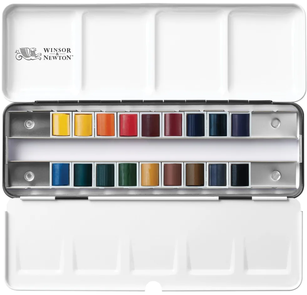Zestaw farb akwarelowych Professional w półkostkach - Winsor & Newton - 18 kolorów