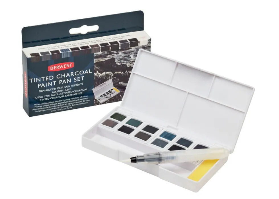 Zestaw farb akwarelowych Tinted Charcoal Paint Pan Set - Derwent - 12 kolorów