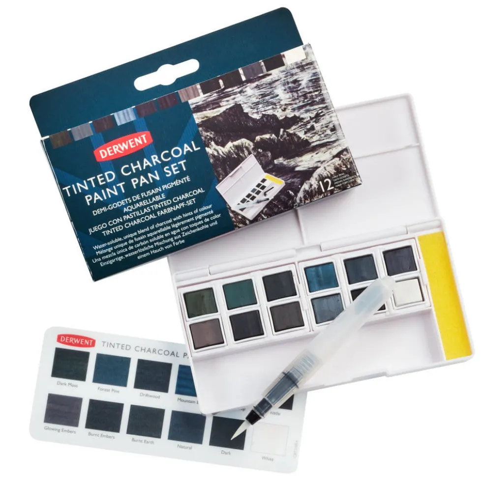 Zestaw farb akwarelowych Tinted Charcoal Paint Pan Set - Derwent - 12 kolorów