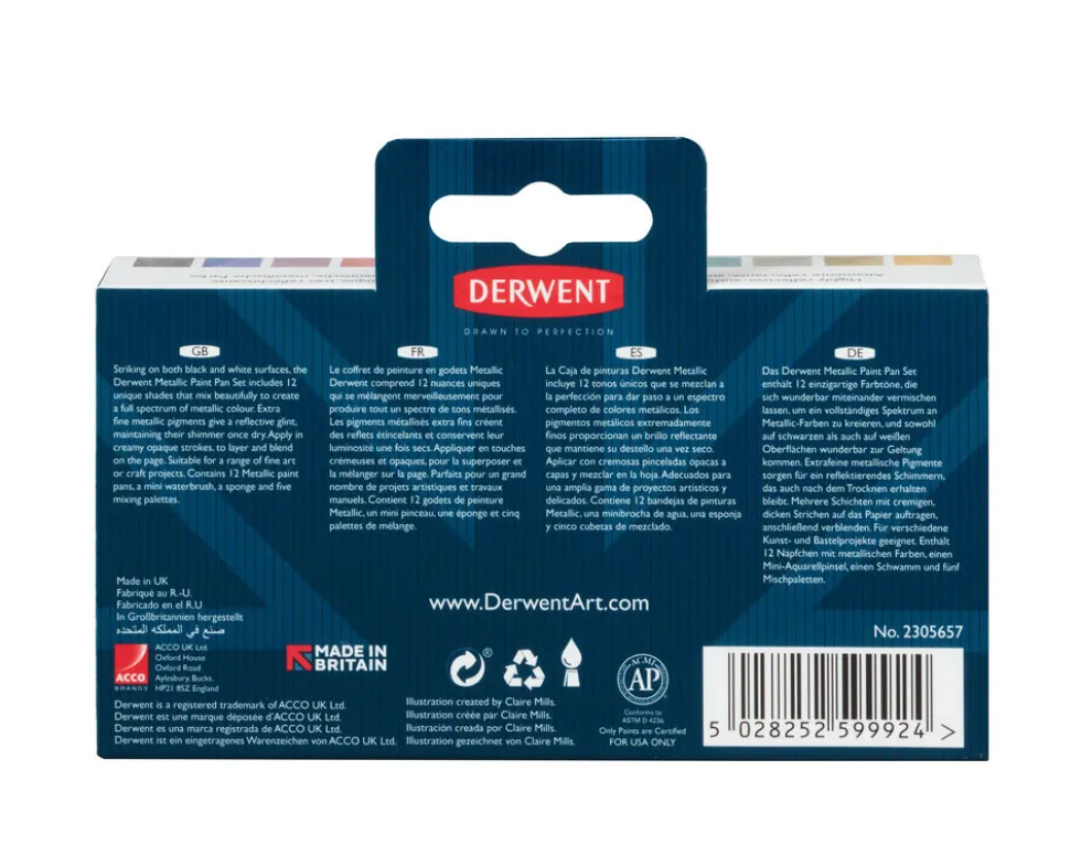 Zestaw farb akwarelowych w kostkach Metallic - Derwent - 12 kolorów