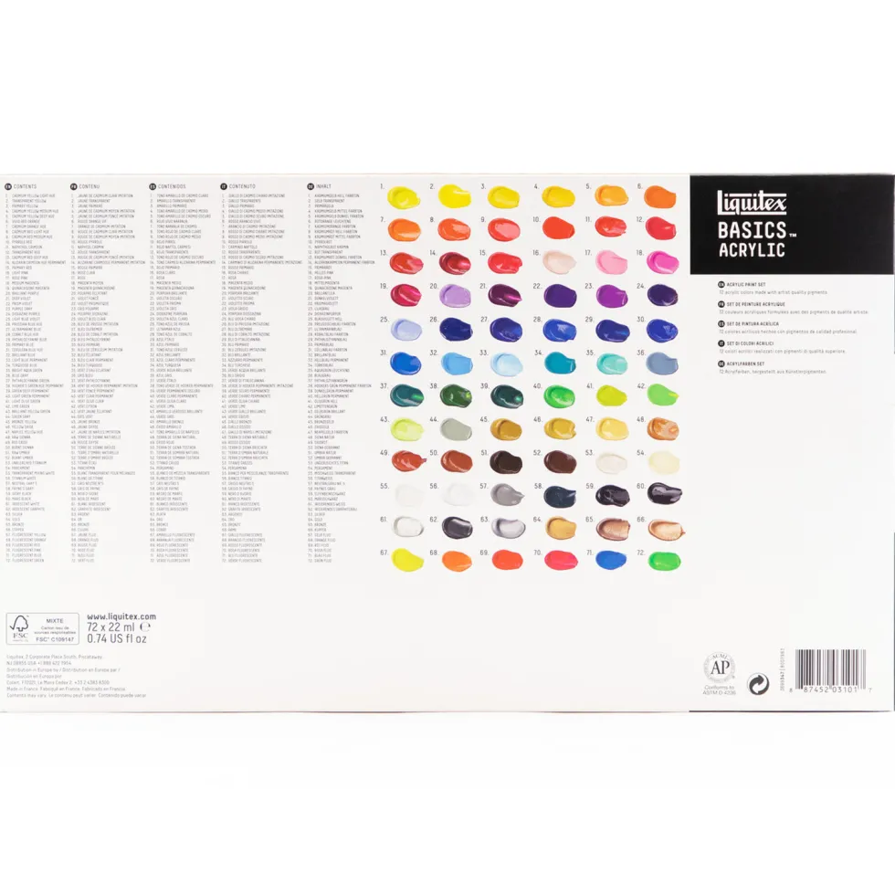 Zestaw farb Basics Acrylic - Liquitex - 72 kolory x 22 ml