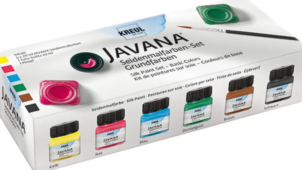 Zestaw farb do jedwabiu i jasnych tkanin Javana - Kreul - 6 kolorów x 20 ml