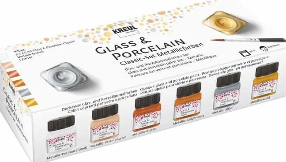 Zestaw farb do szkła i porcelany - Kreul - Metallic, 6 kolorów x 20 ml