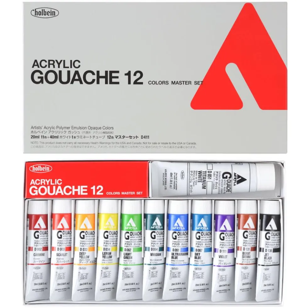 Zestaw farb gwaszy Acryla Gouache Master Set - Holbein - 12 kolorów