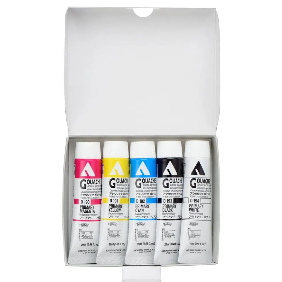 Zestaw farb gwaszy Acryla Gouache Primary Colors - Holbein - 5 kolorów x 20 ml
