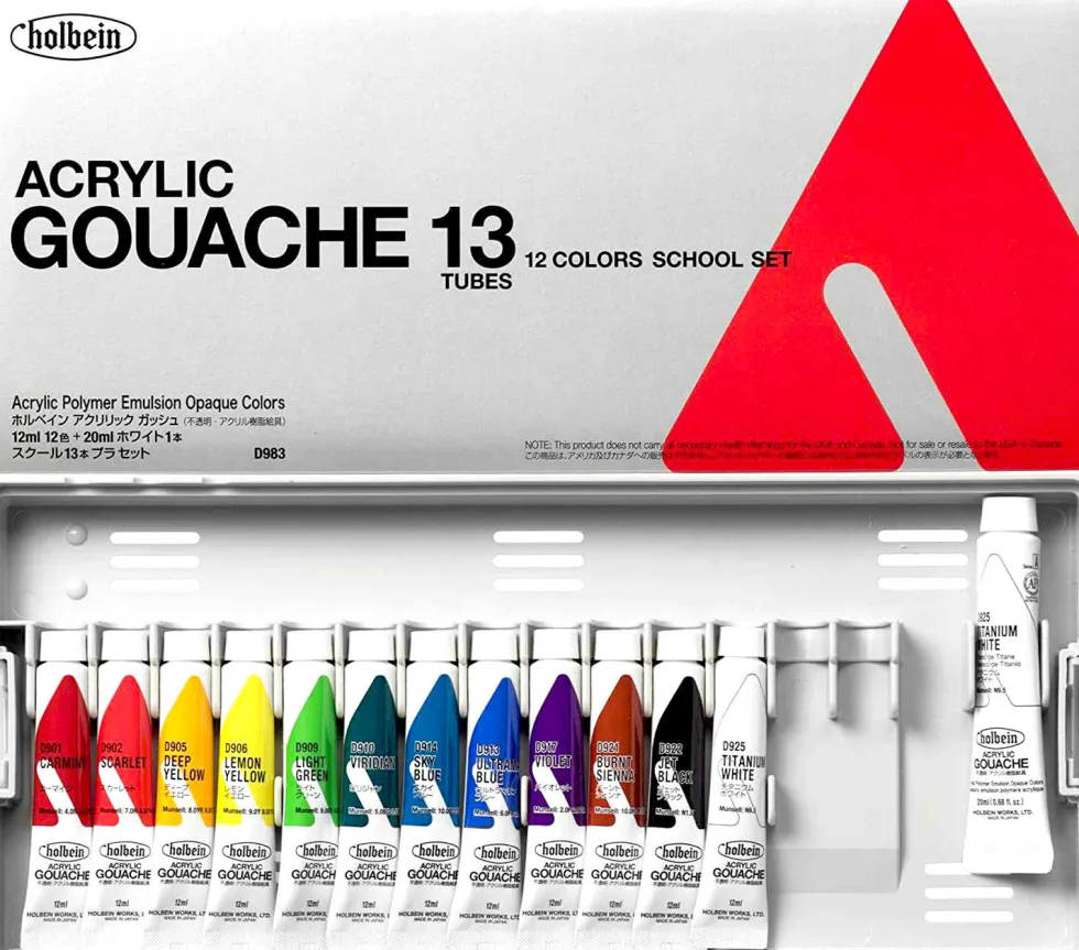 Zestaw farb gwaszy Acryla Gouache School Set - Holbein - 13 kolorów