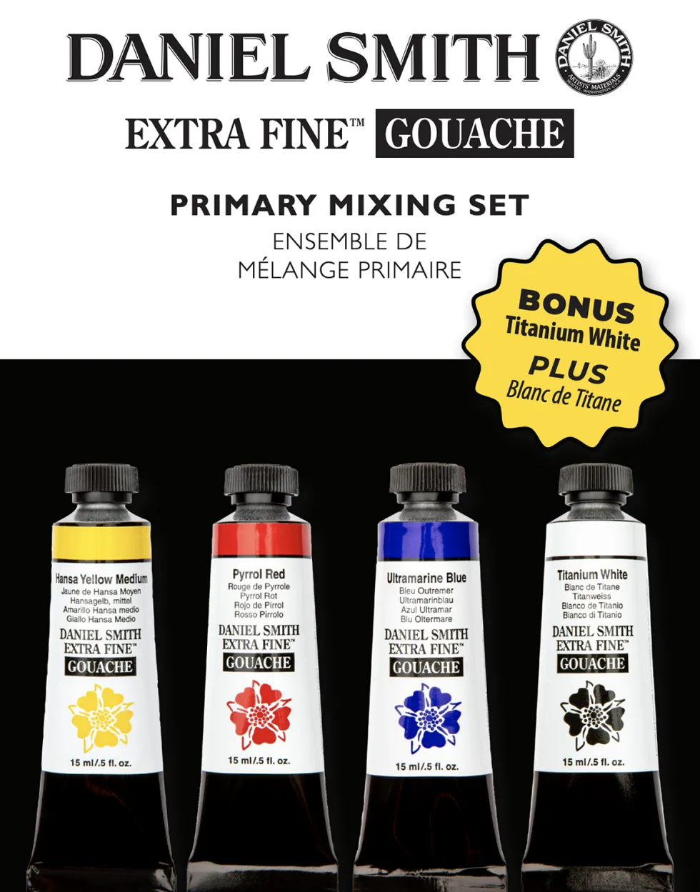 Zestaw farb gwaszy Extra Fine Primary + Bonus - Daniel Smith - 4 x 15 ml